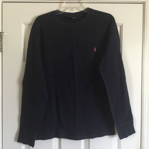 RALPH LAUREN logo navy waffle long sleeve tee XL